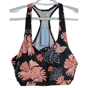 Yonique Women's Swimsuit XL 2 Piece Black Peach Floral Racer back Boy Short
